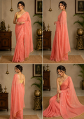 Mul Cotton  Saree with Chumki Work and Tassels Peach