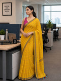 Aarunika Mul Cotton Kantha Embroidery Saree Yellow