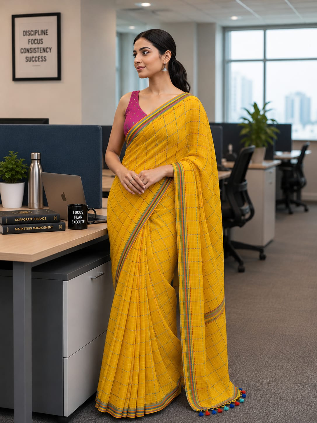 Aarunika Mul Cotton Kantha Embroidery Saree Yellow
