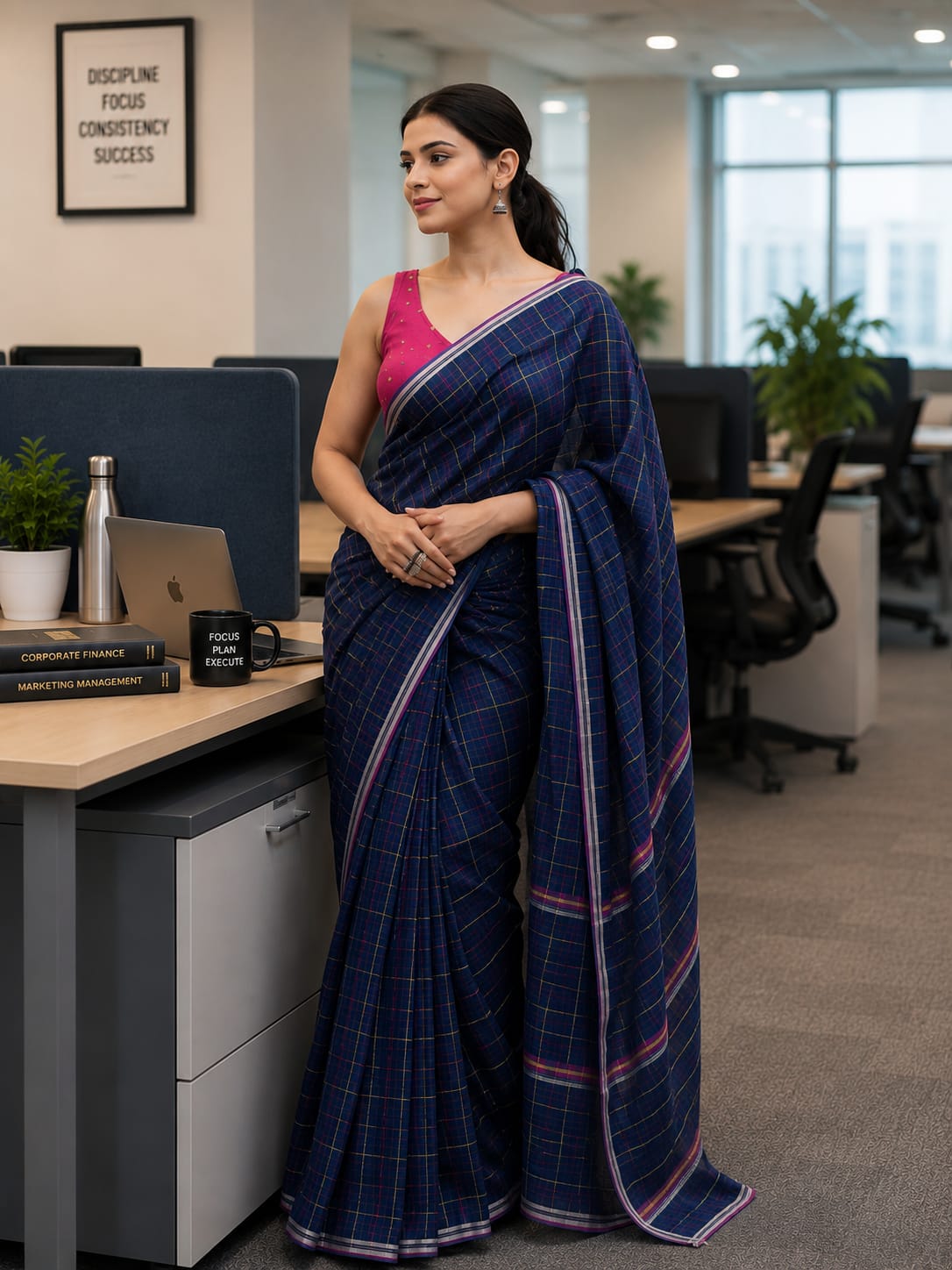 Aarunika Mul Cotton Kantha Embroidery Saree Navy