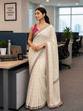 Aarunika Mul Cotton Kantha Embroidery Saree White