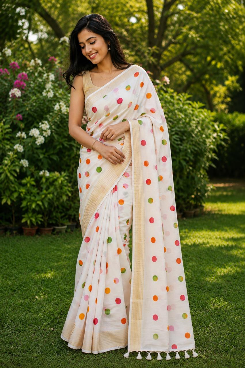 Carnival Dots Mul Cotton Saree