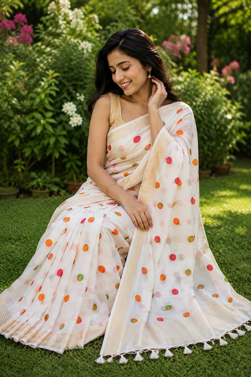 Carnival Dots Mul Cotton Saree
