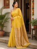 Kanakrekha Silk Linen Saree Yellow