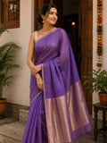 Kanakrekha Silk Linen Saree Purple
