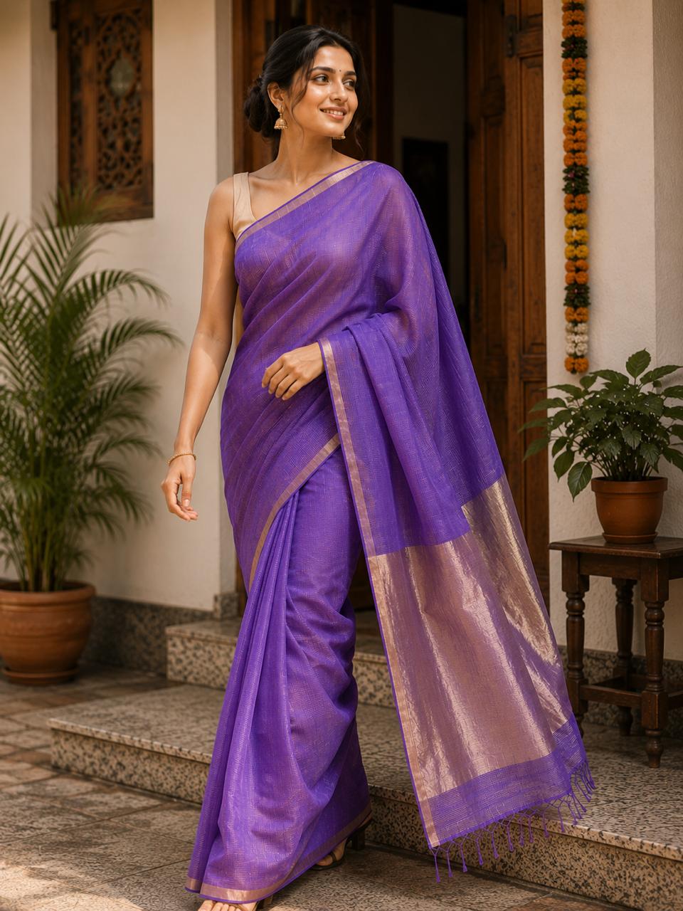 Kanakrekha Linen Tissue Saree