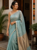 Kanakrekha Silk Linen Saree Blue
