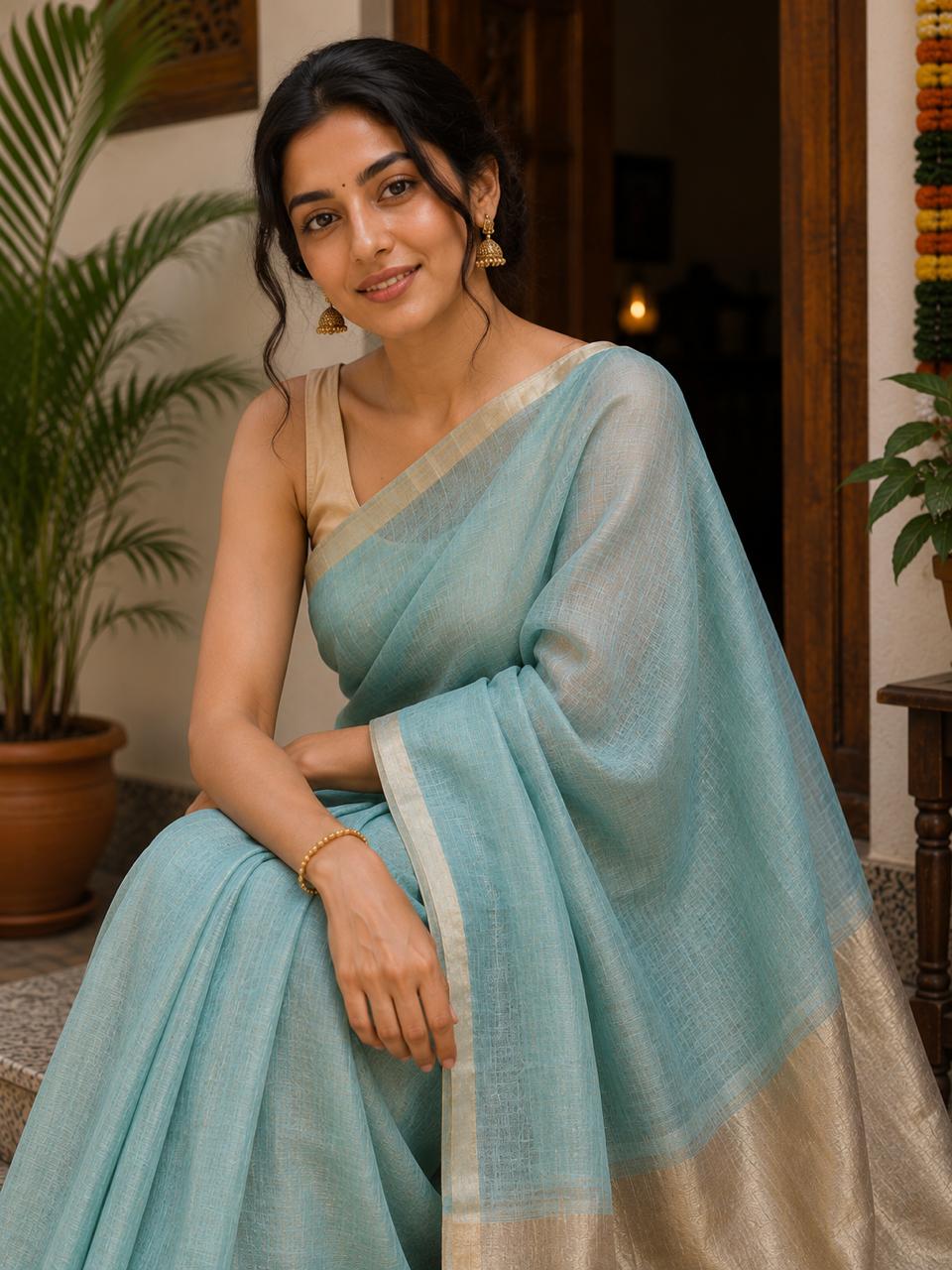 Kanakrekha Linen Tissue Saree