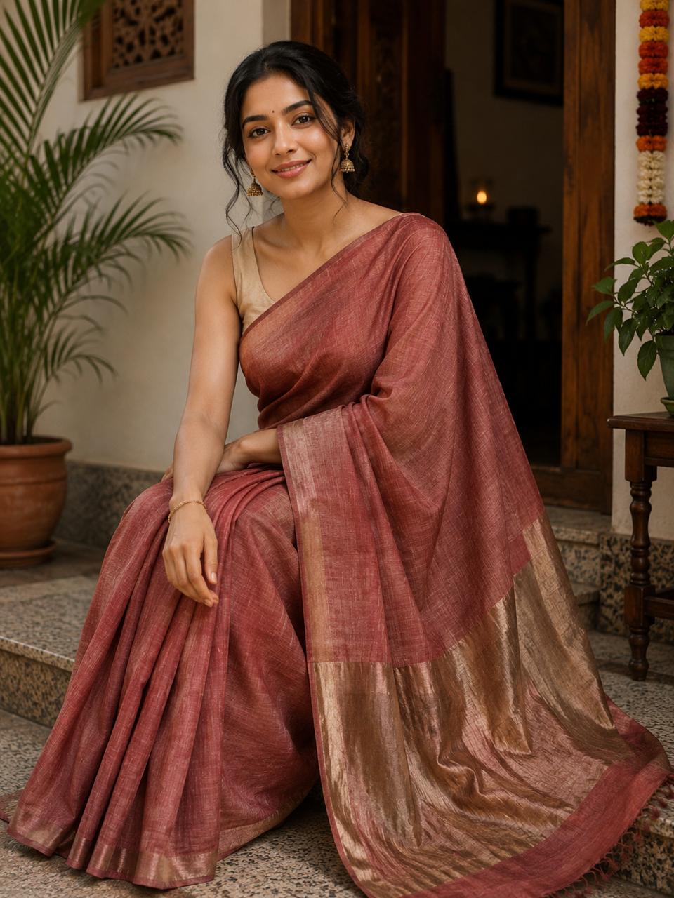 Kanakrekha Linen Tissue Saree
