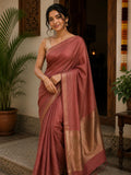 Kanakrekha Silk Linen Saree Brick Red