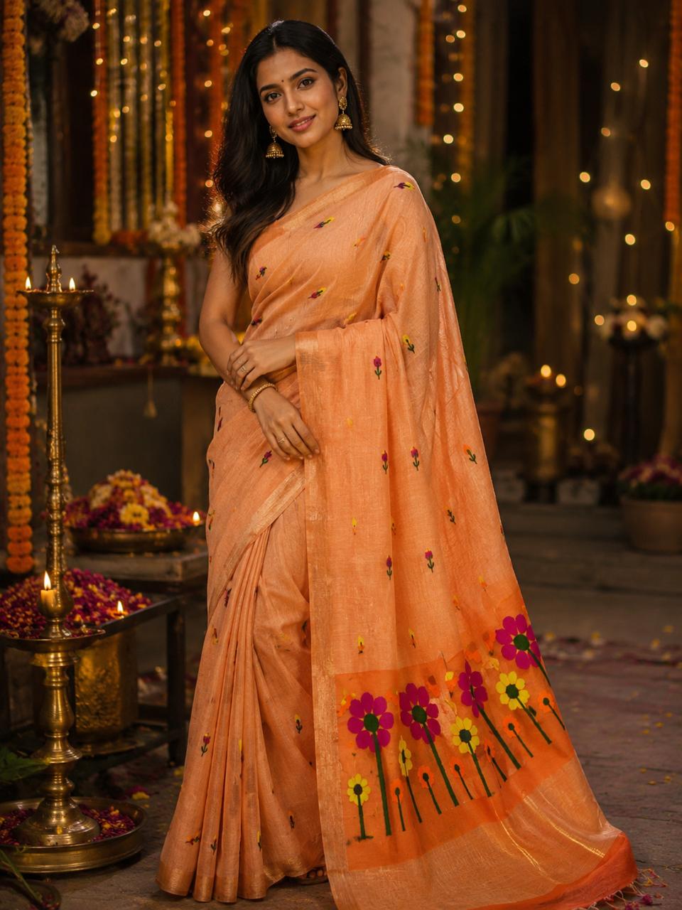 Pushpangan Linen Tissue Saree