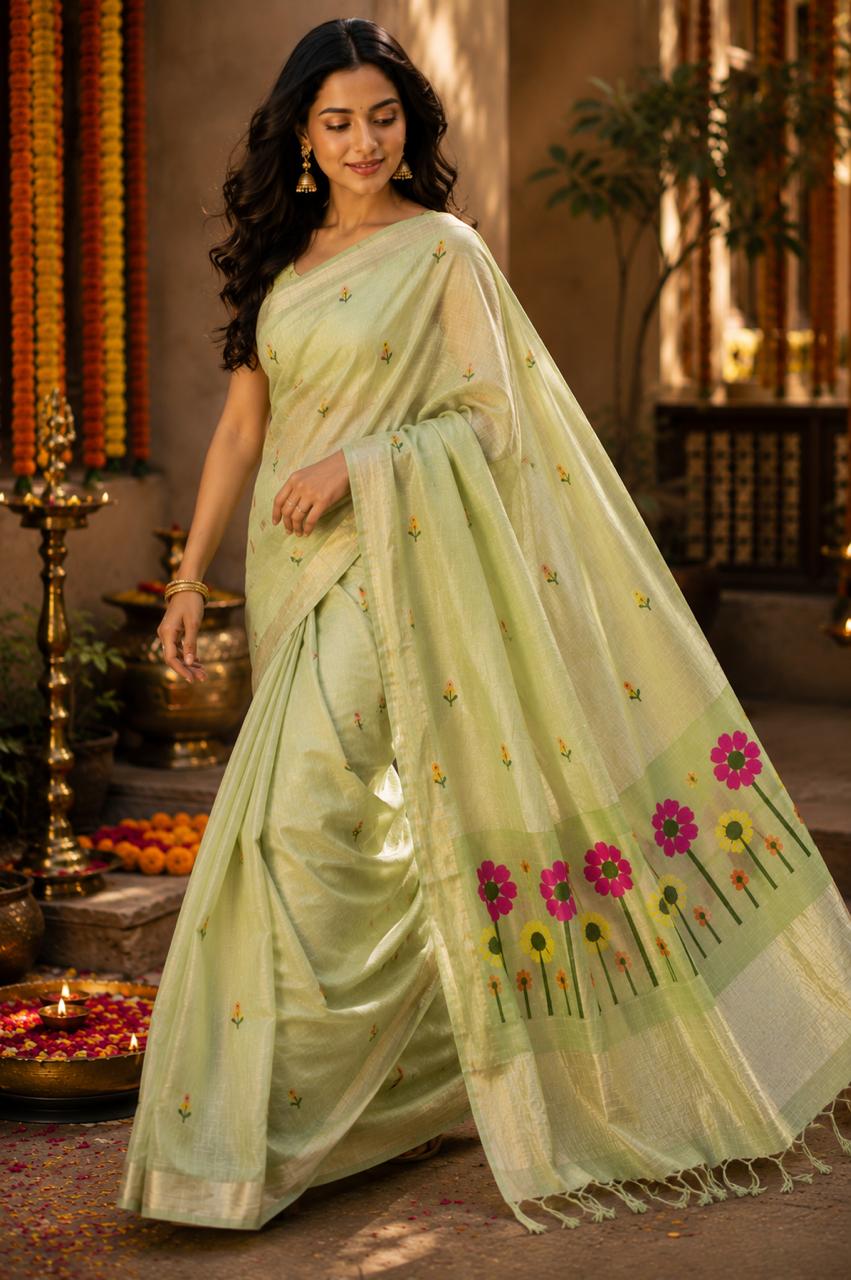 Pushpangan Linen Tissue Saree