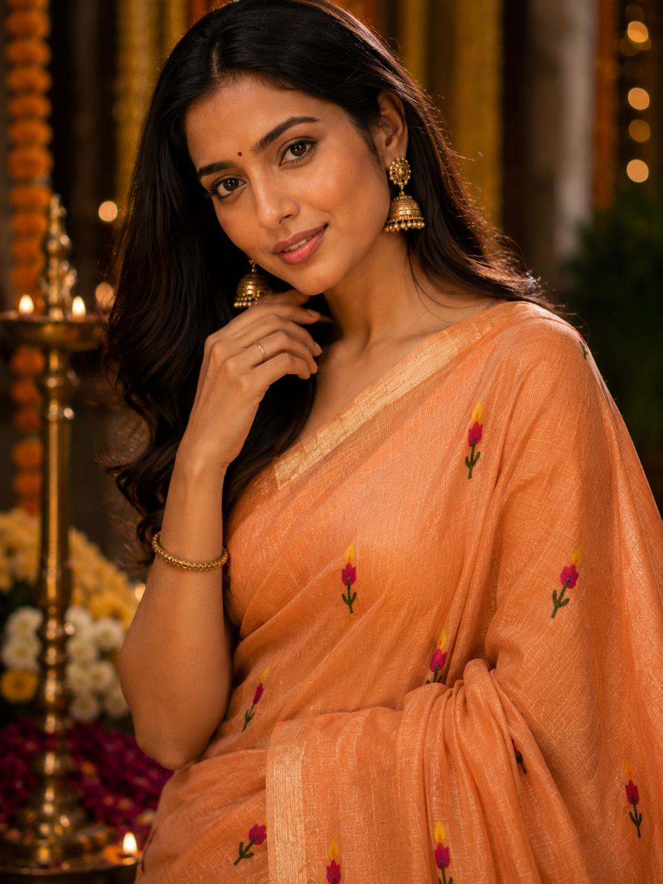 Pushpangan Linen Tissue Saree