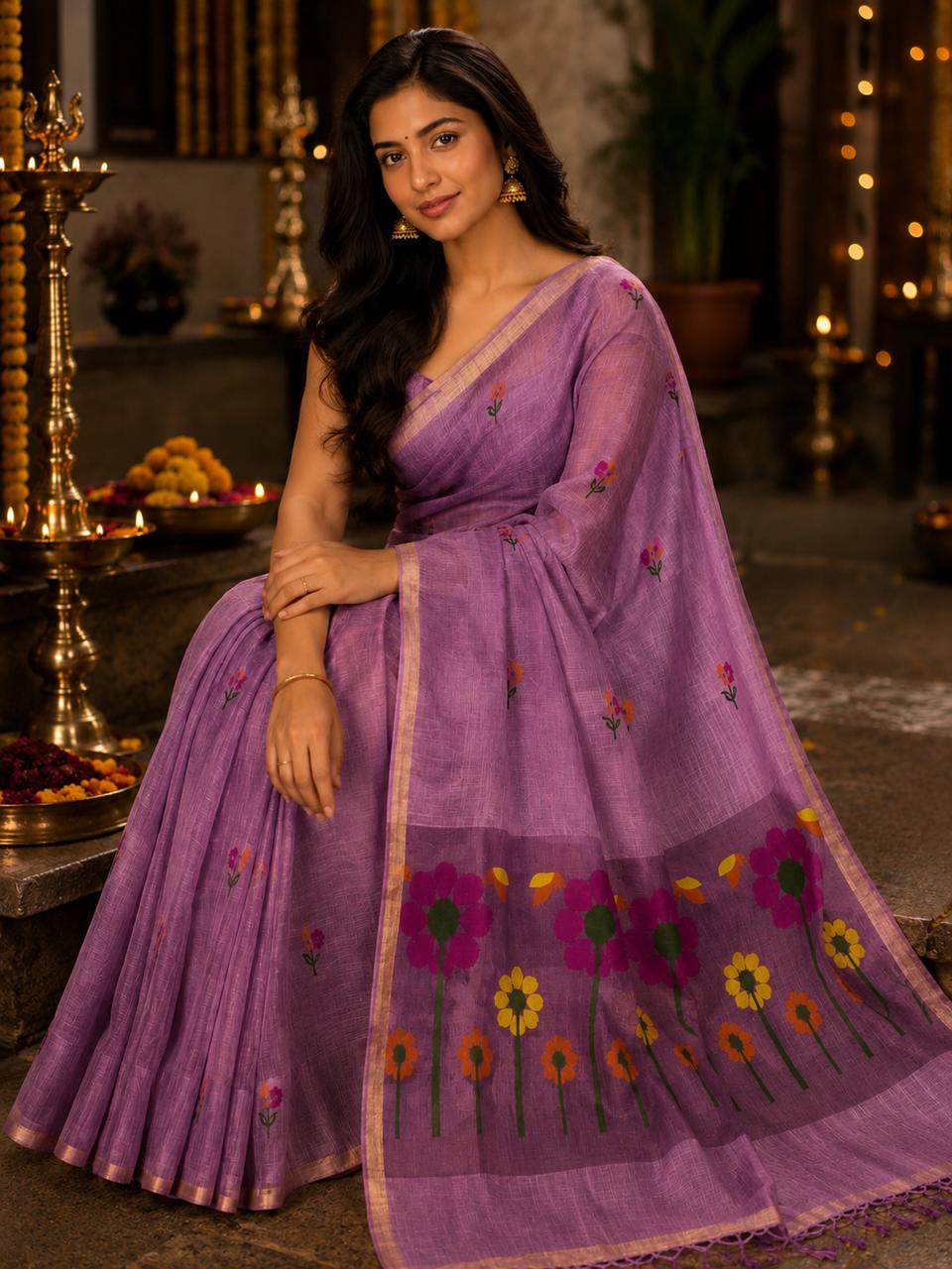 Pushpangan Linen Tissue Saree