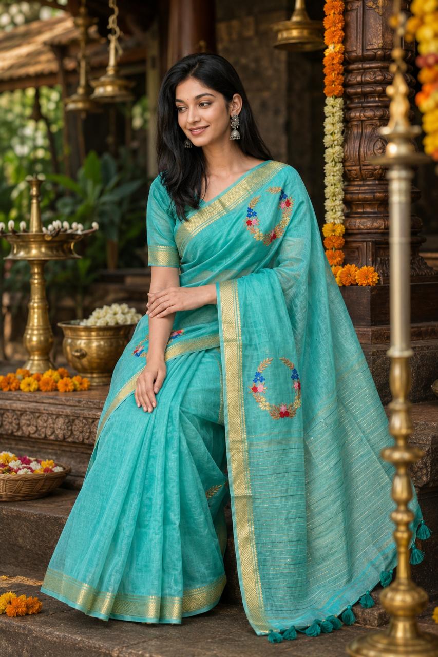 Pushpamaala Linen Tissue Saree
