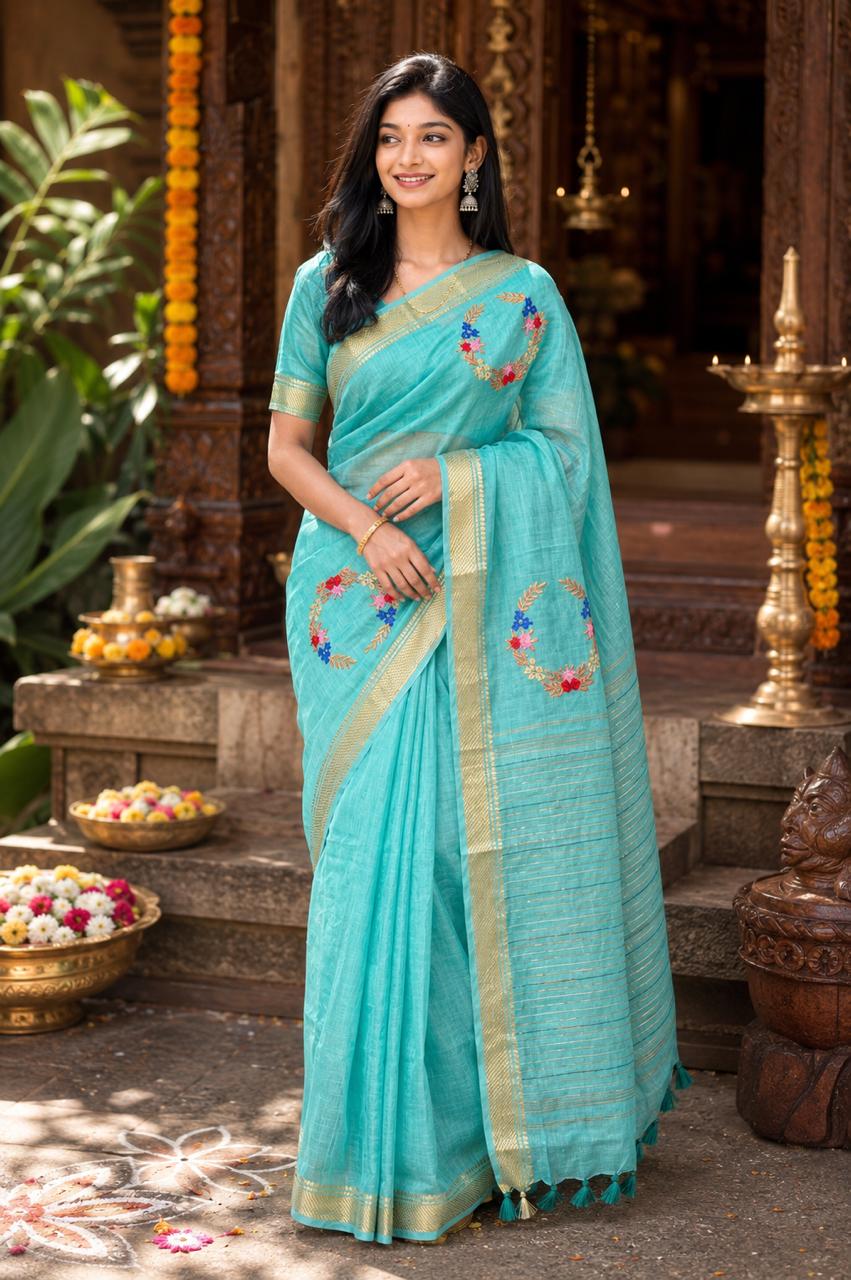 Pushpamaala Linen Tissue Saree