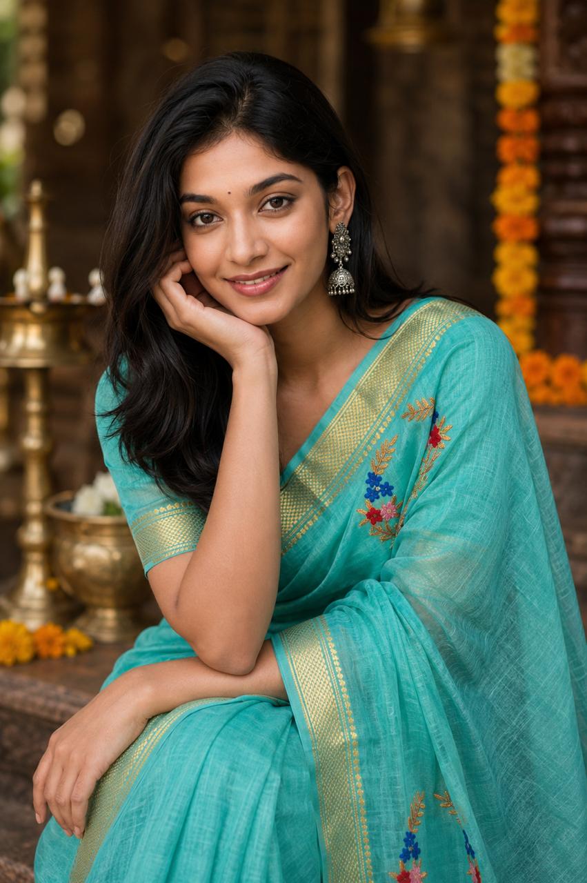 Pushpamaala Linen Tissue Saree