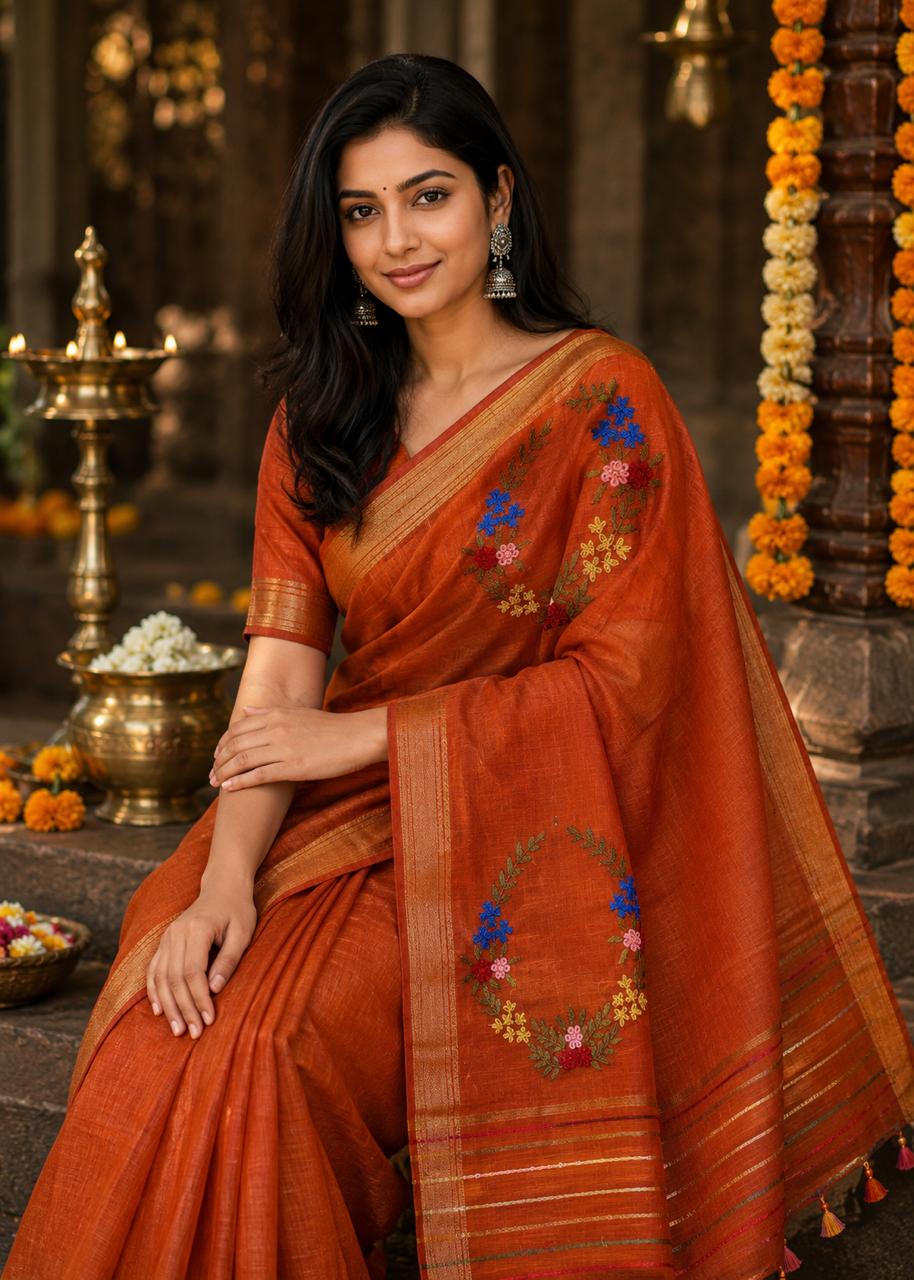 Pushpamaala Linen Tissue Saree