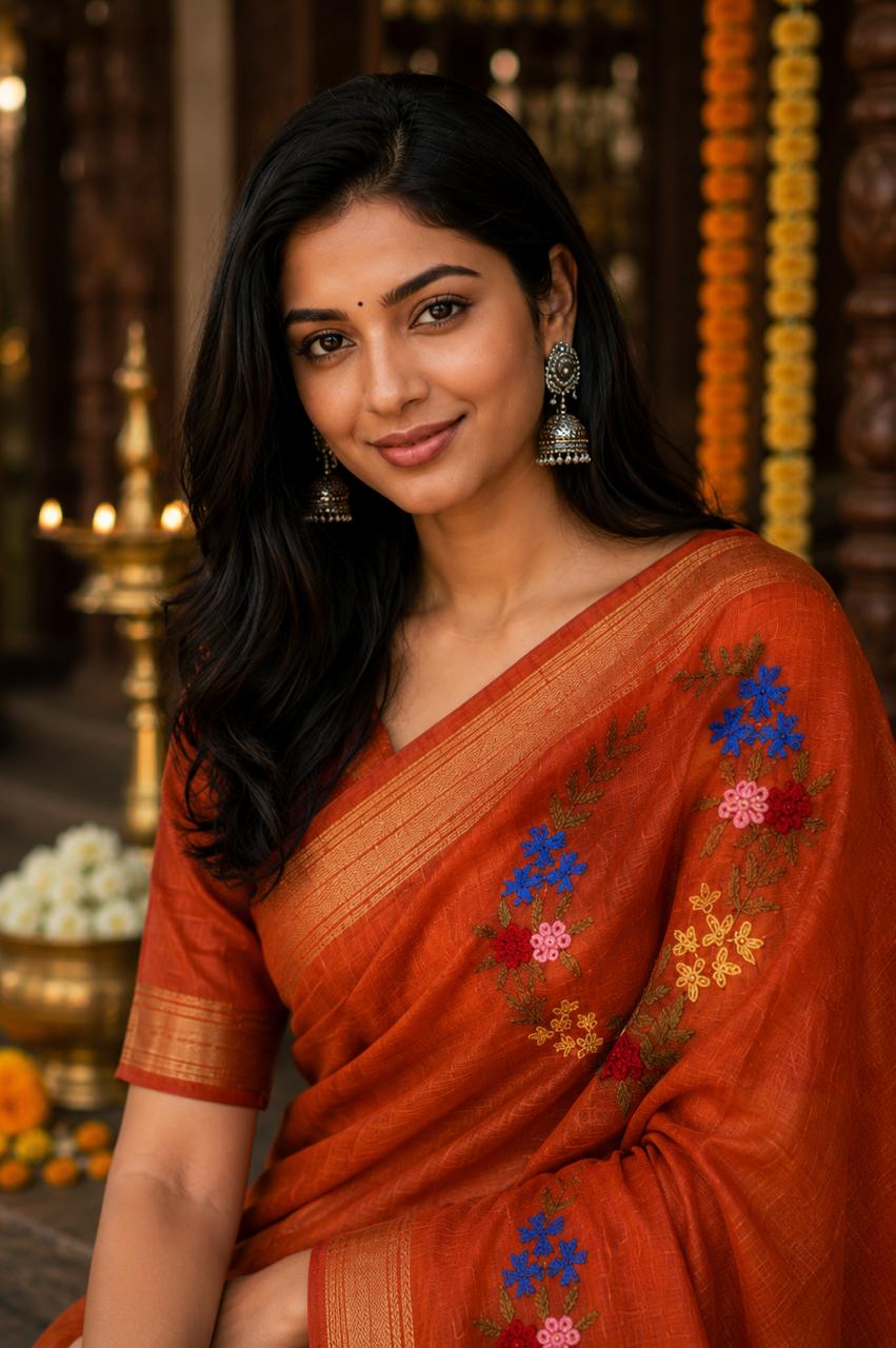 Pushpamaala Linen Tissue Saree