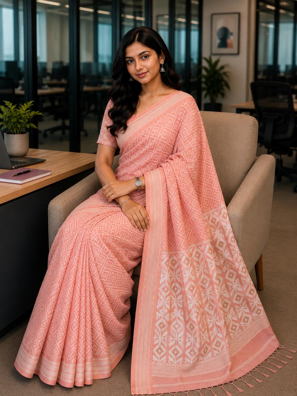 Shwetpushpa Linen Tissue Saree