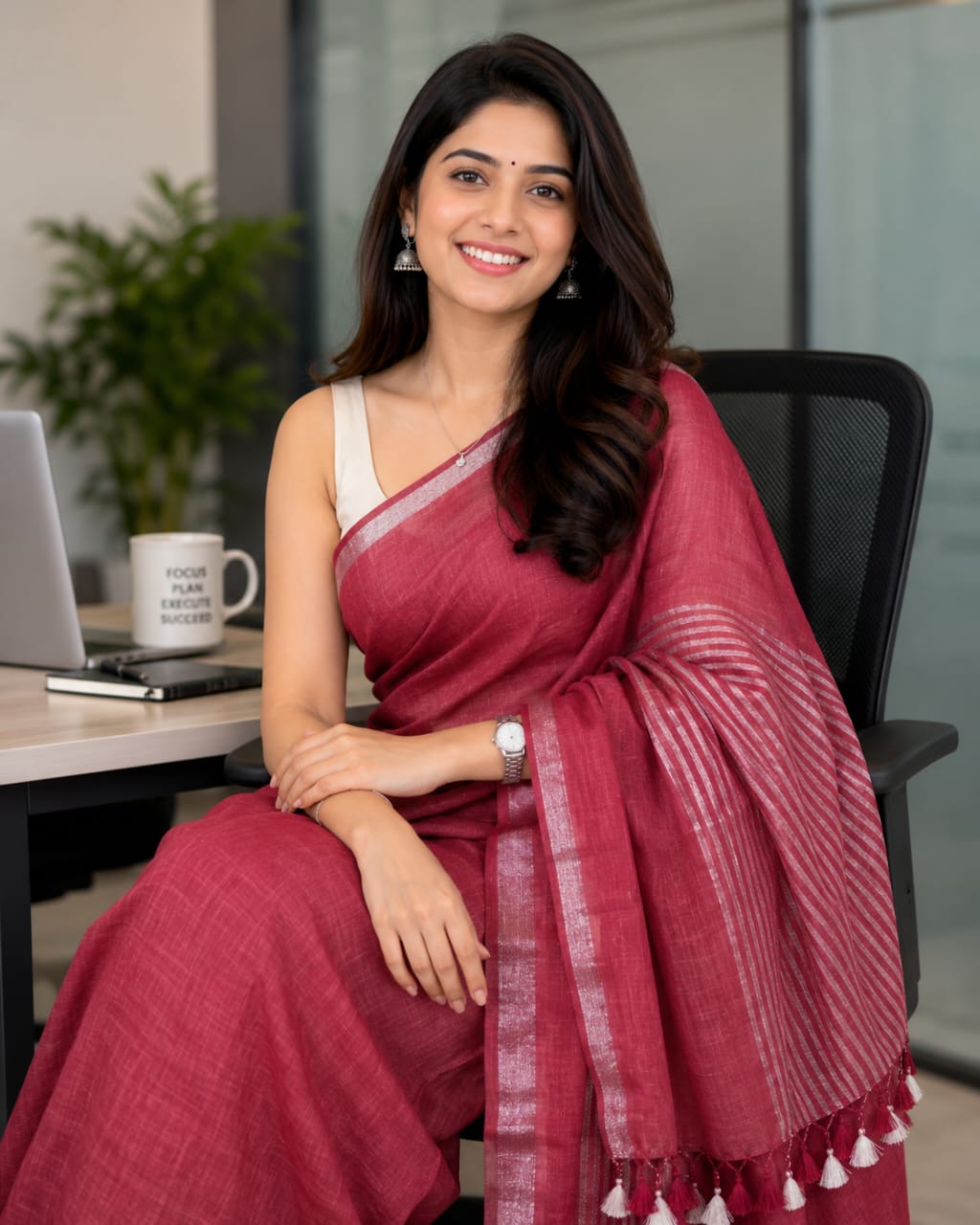 Rajatrekha Linen Tissue Saree