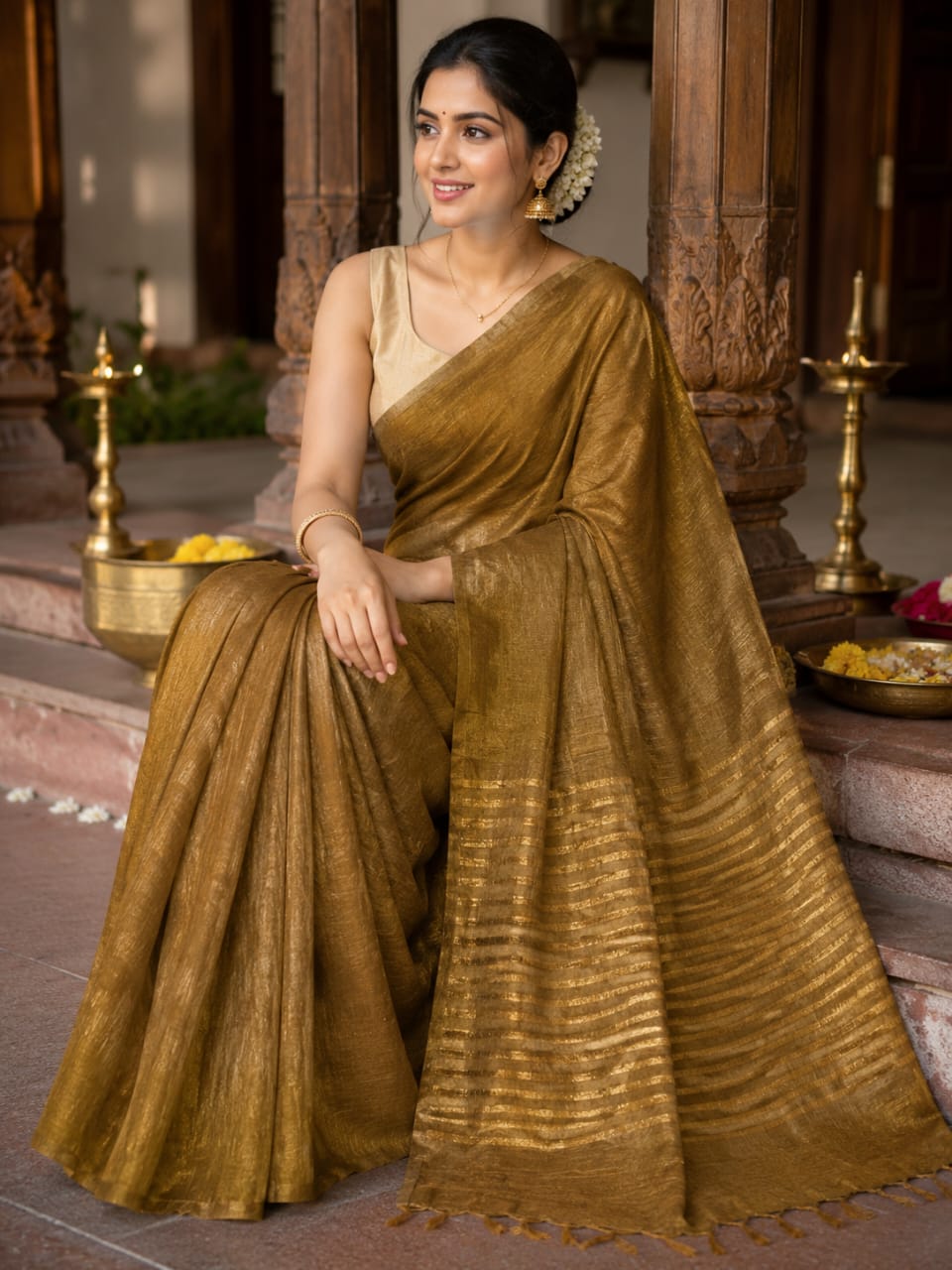 Svarnika Linen Tissue Saree