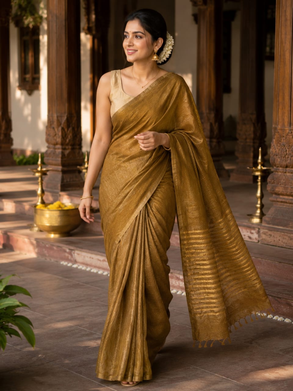 Svarnika Linen Tissue Saree