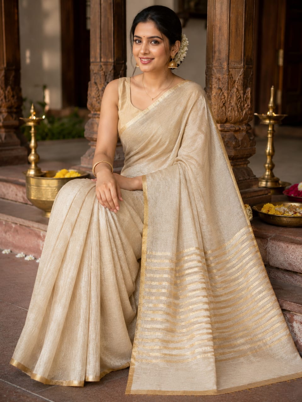 Svara Linen Tissue Saree