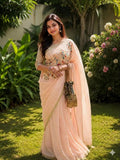 Vanamala Pure Linen Saree Chic Peach