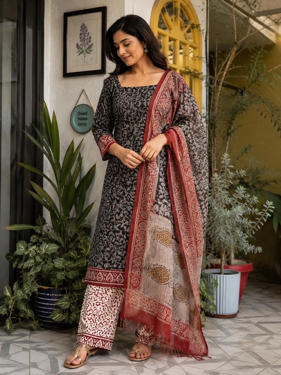 Gulnaar Kota Doria 3 Piece Suit Set