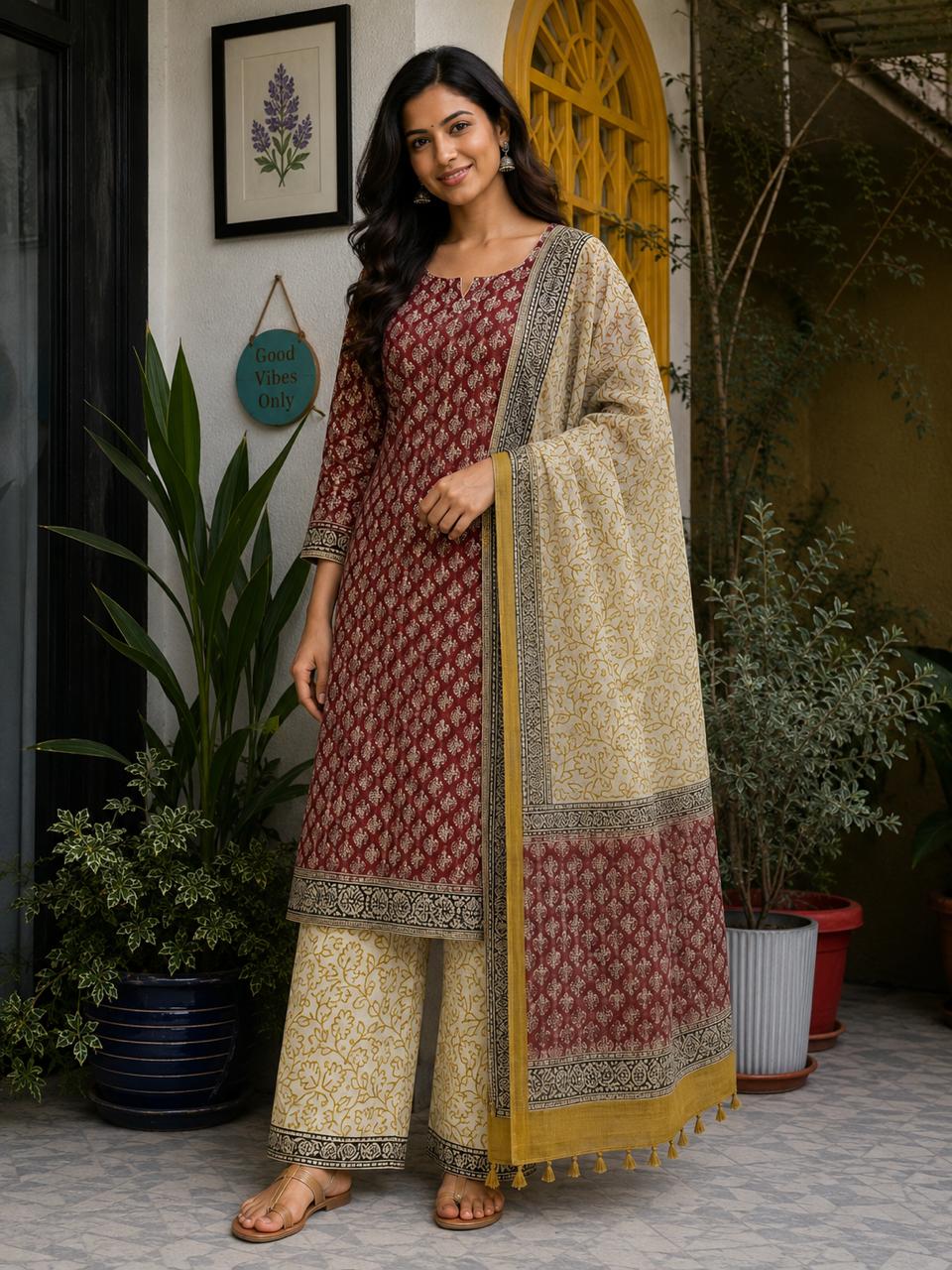 Rajnisha Kota Doria 3 Piece Suit Set