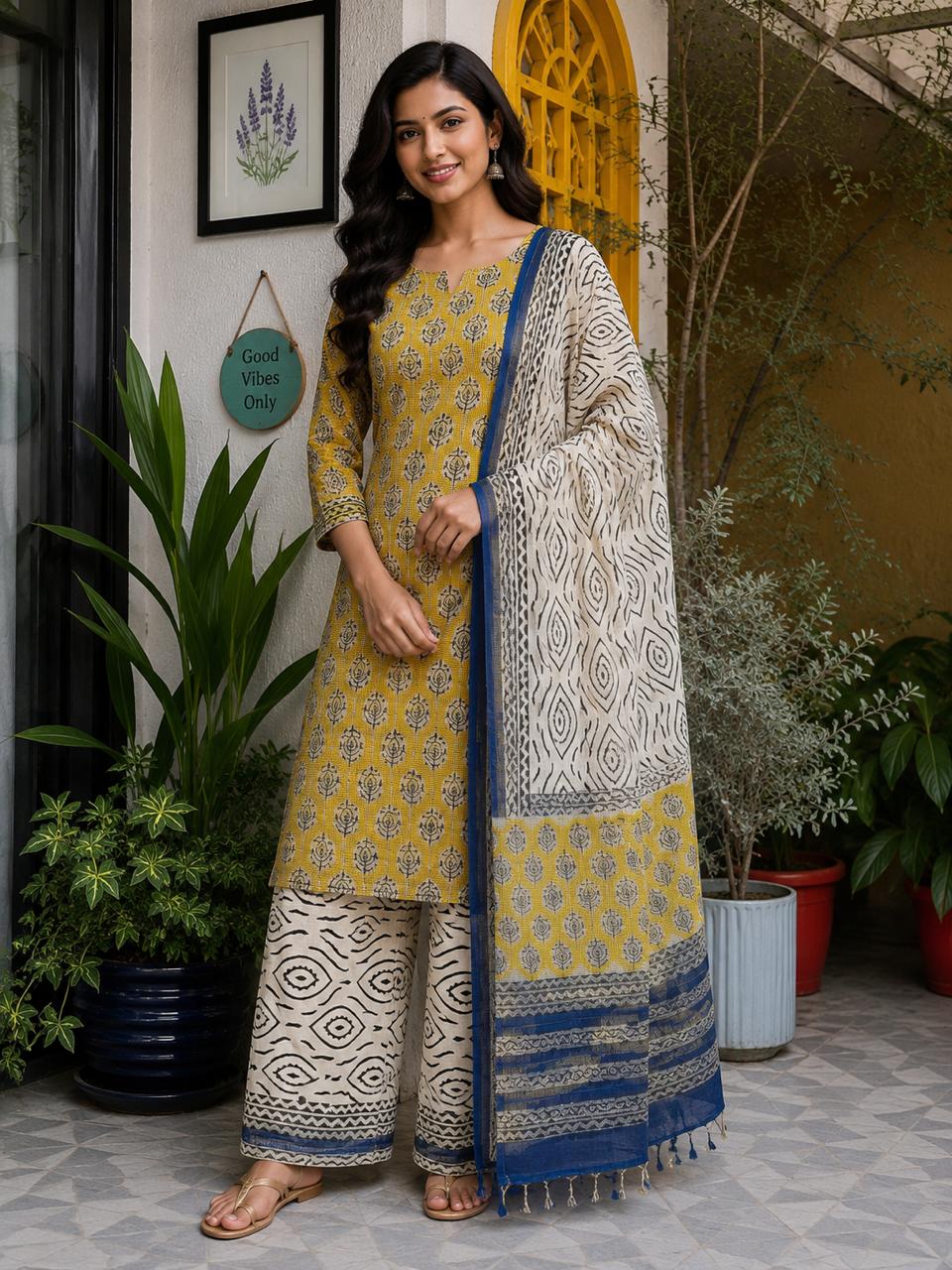 Neelambara Kota Doria 3 Piece Suit Set