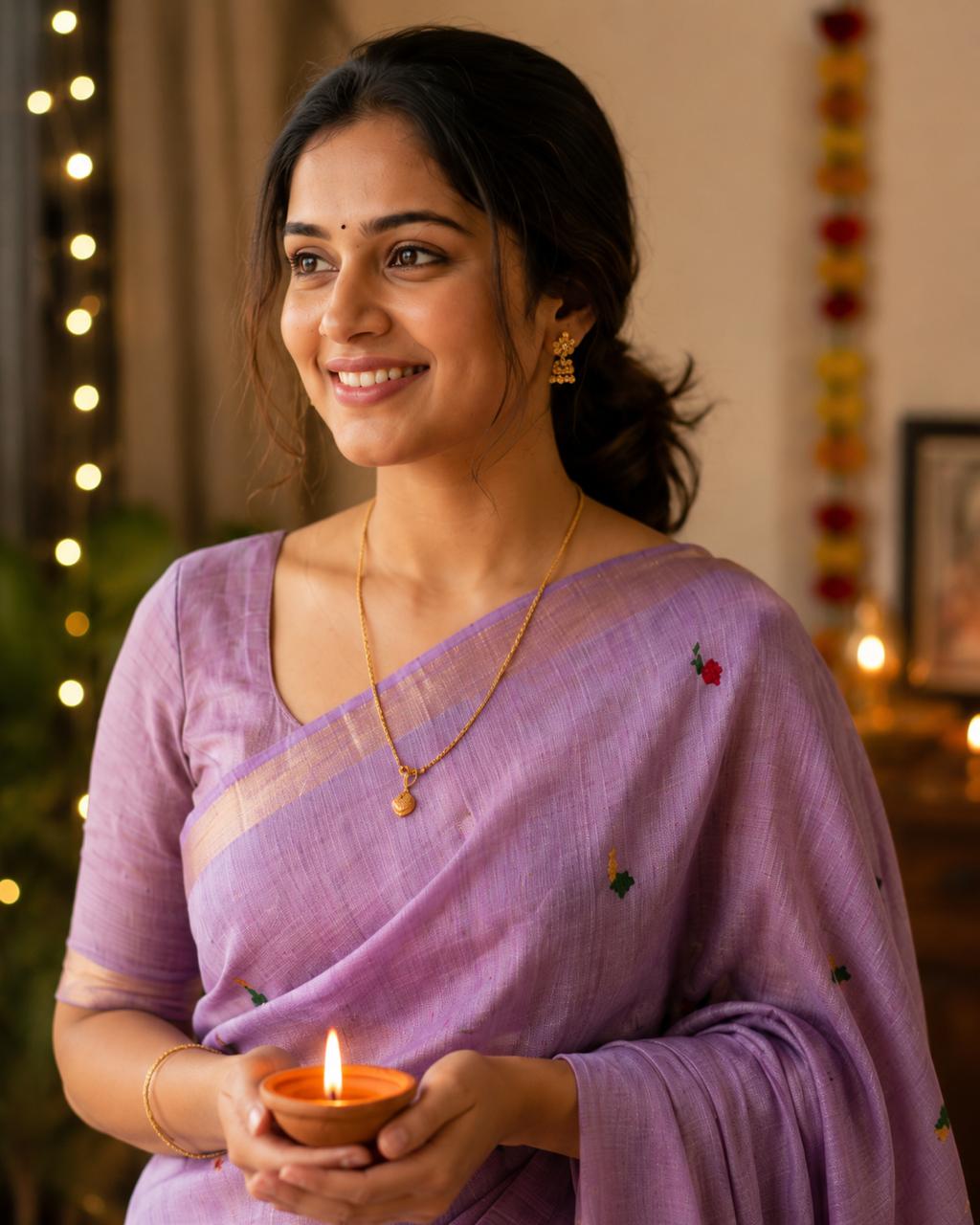 Phoolkalash Silk Linen Jamdani Paithani Saree
