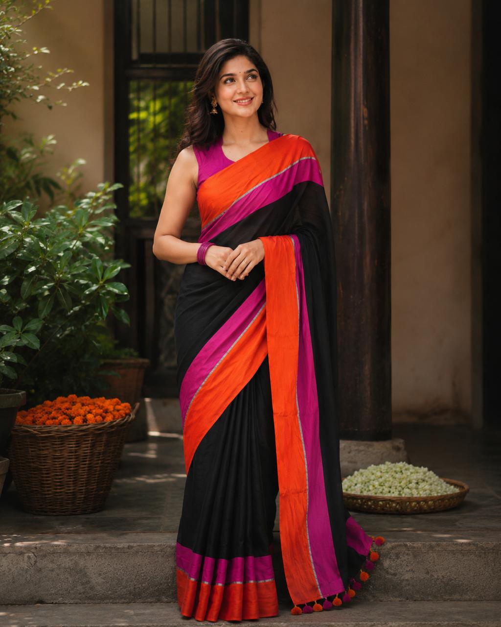 Triranga Mul Cotton Saree