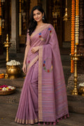 Pushpamaala Silk Linen Saree Mauve