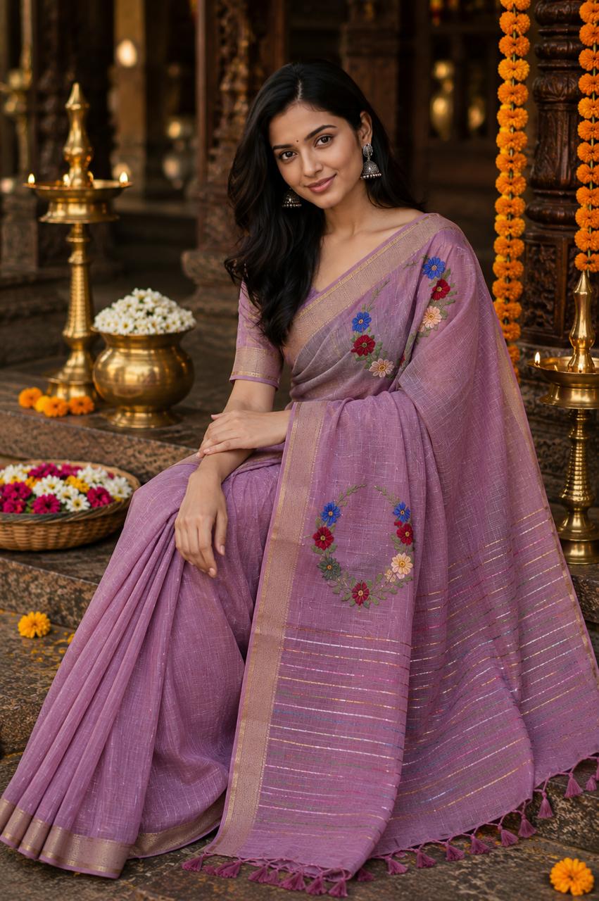 Pushpamaala Linen Tissue Saree