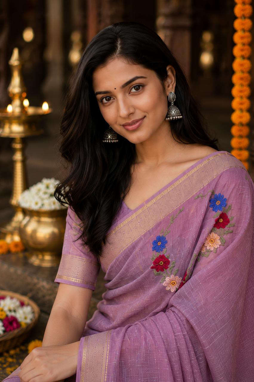 Pushpamaala Linen Tissue Saree