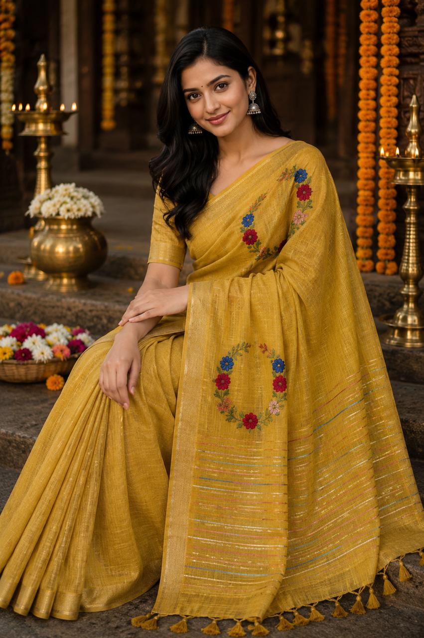 Pushpamaala Linen Tissue Saree