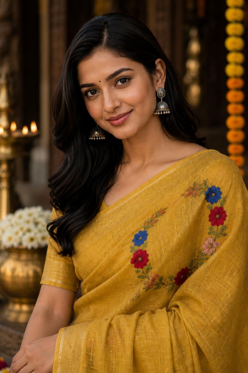 Pushpamaala Linen Tissue Saree