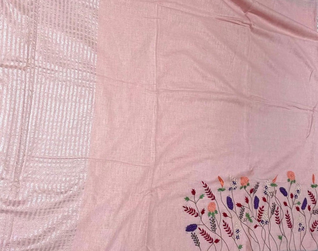 Vanamala Pure Linen Saree Peach