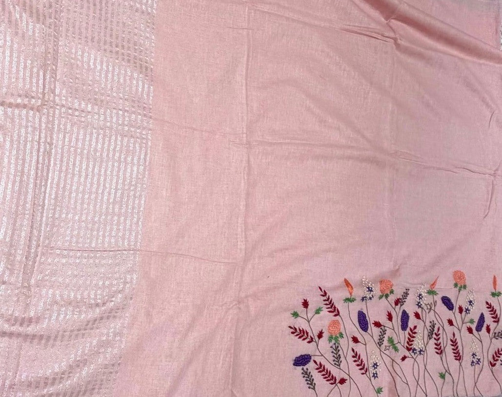 Vanamala Pure Linen Saree Peach