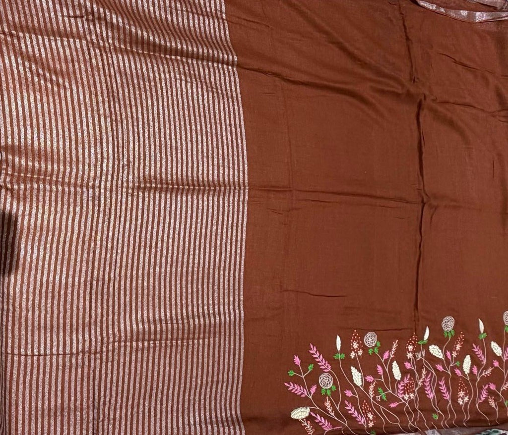 Vanamala Pure Linen Saree Brown