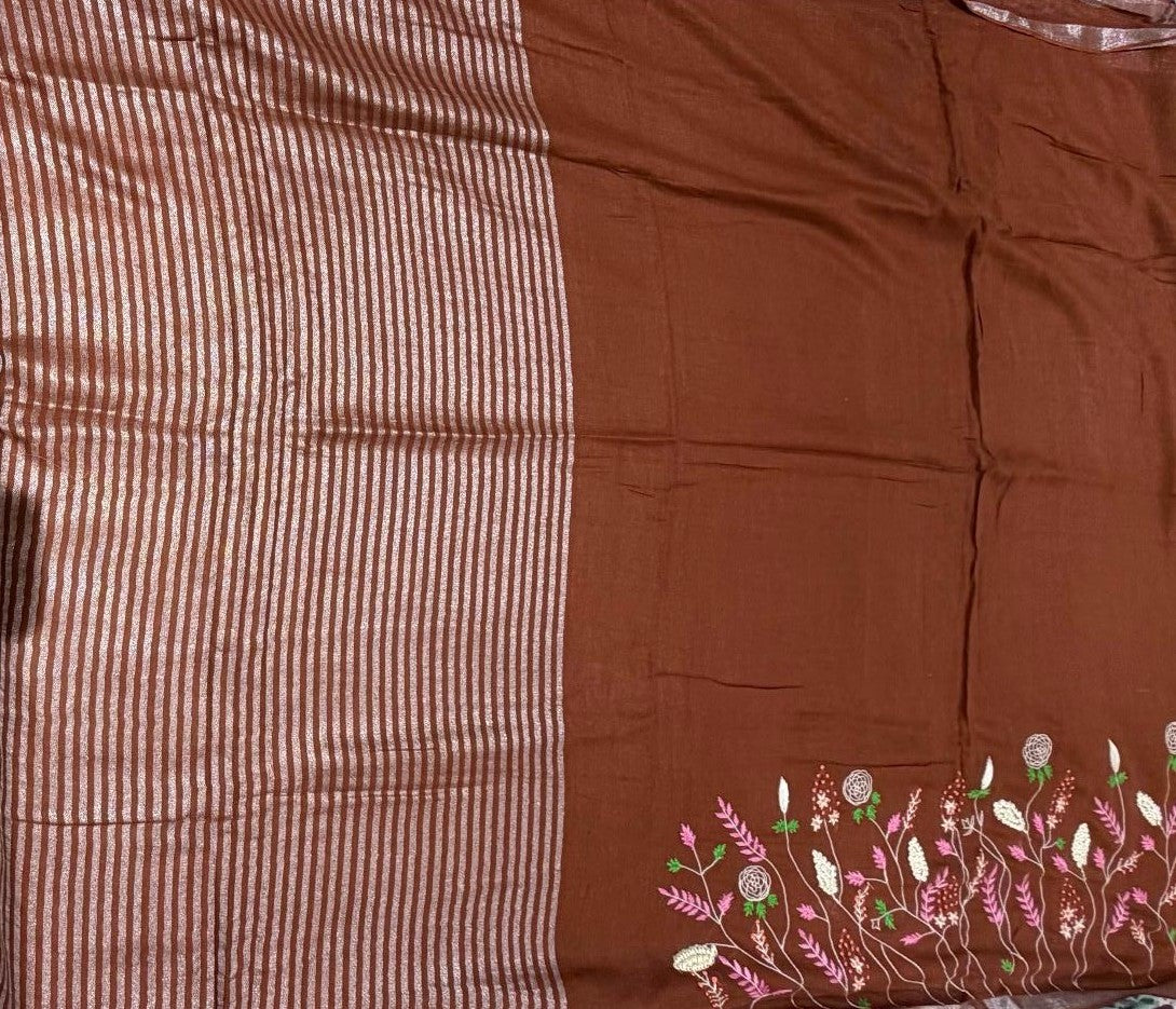 Vanamala Pure Linen Saree Brown