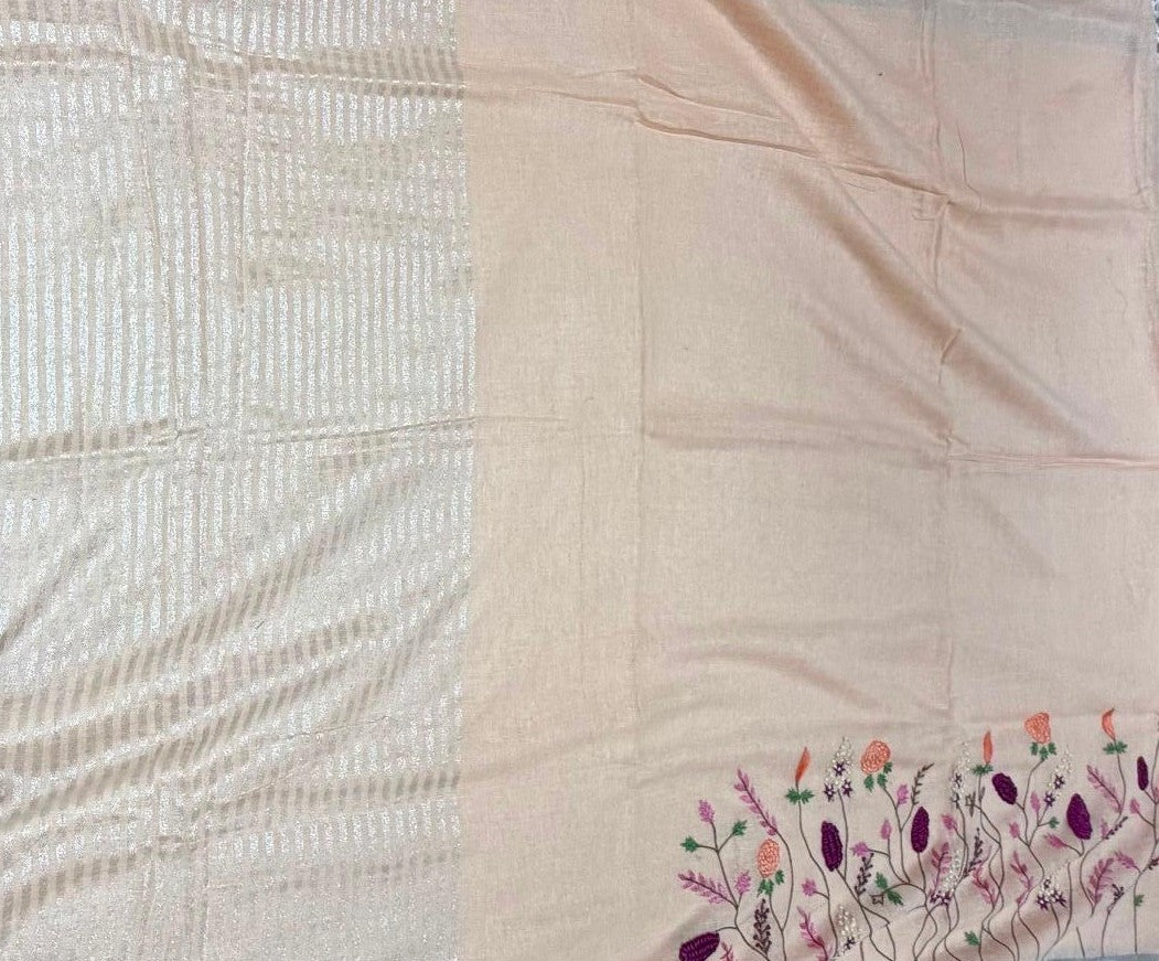 Vanamala Pure Linen Saree Chic Peach