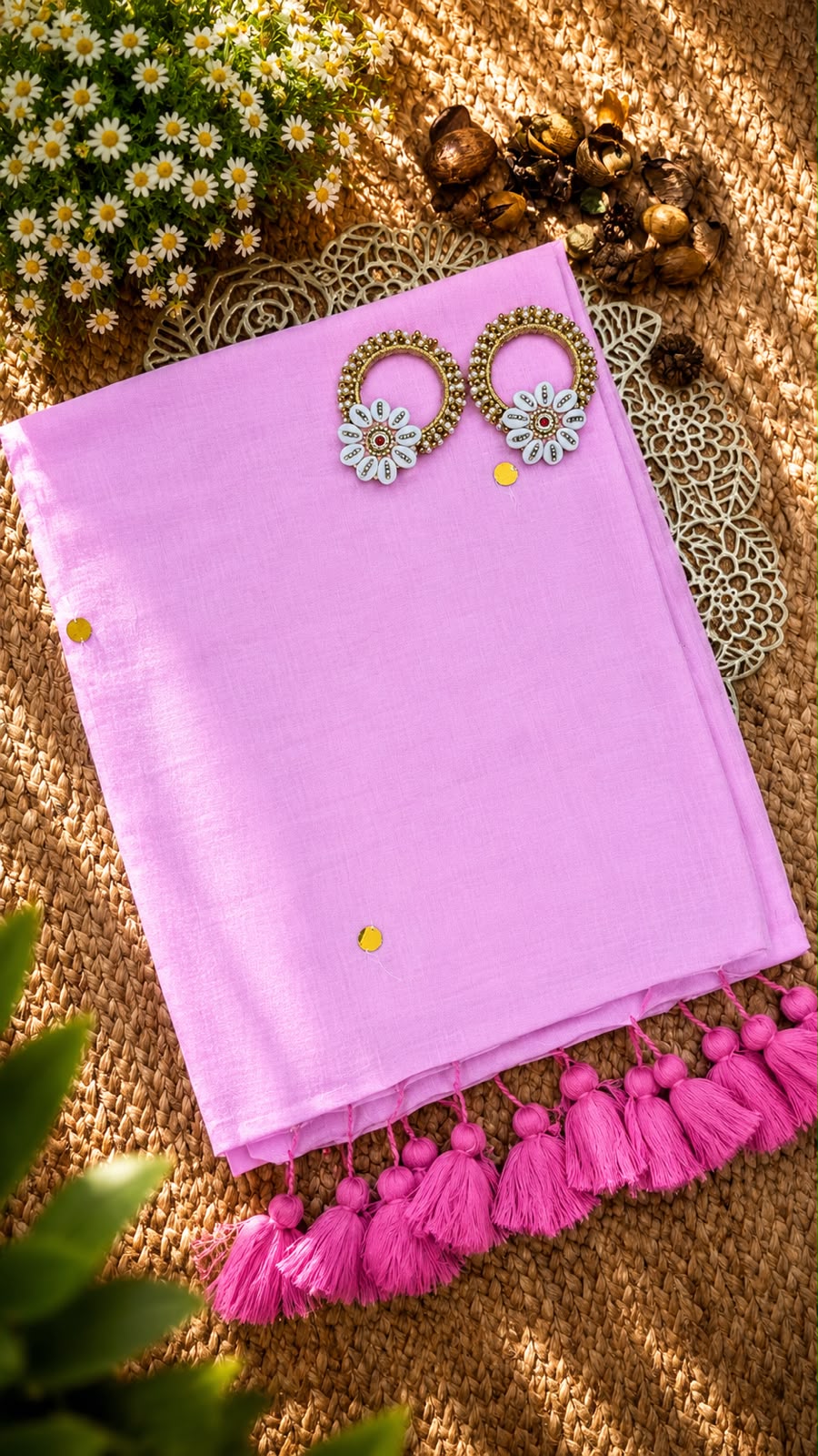 Mul Cotton  Saree with Chumki Work and Tassels